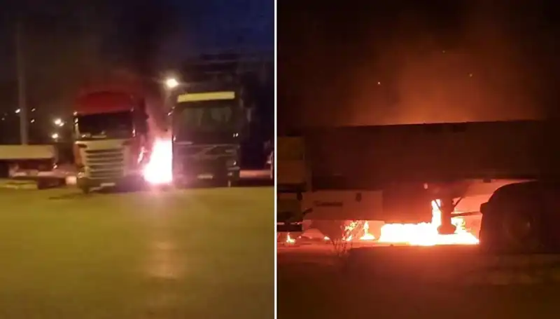 Park Halindeki Tırlara Eş Zamanlı Ateş Açıldı: Güvenlik Kameraları Olayı Kaydetti!
